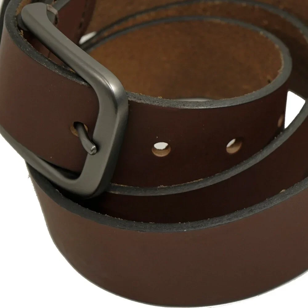 Timberland Mocha Brown Leather Belt Gunmetal Minimalist Western Office Wear Belt
